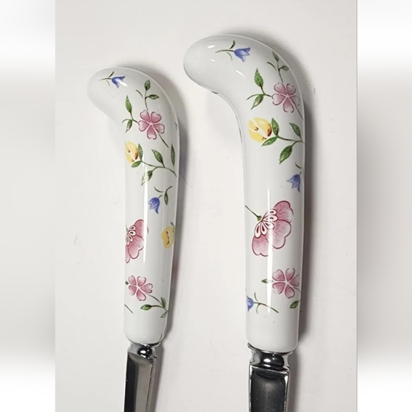 Sheffield England Porcelain Salad Fork Spoon Spork Set Pink Rose Yellow Flower - Picture 7 of 8